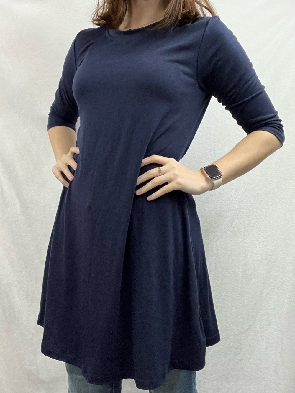 Classic Navy Long-Sleeve A-Line Tunic Dress